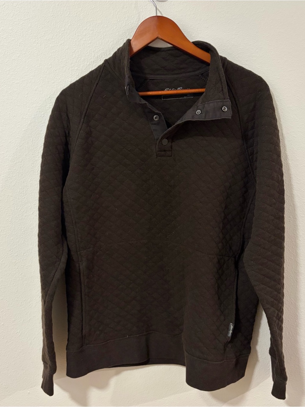 Eddie Bauer Brown Quilted Snap-Neck Pullover